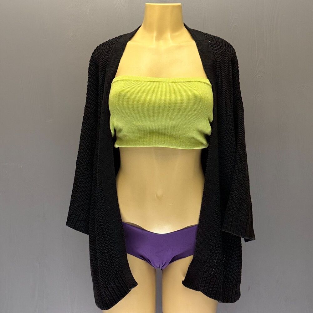 Isaac Mizrahi Live Shrug M Black Open Front Knit Cardigan